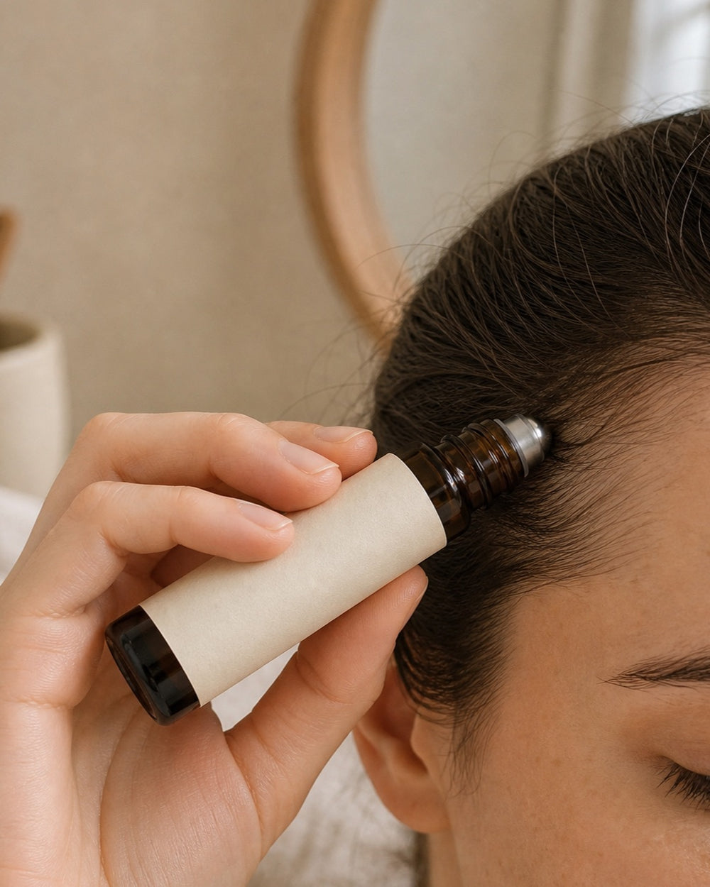 CASTR ROOTS roller applying a controlled amount at the hairline